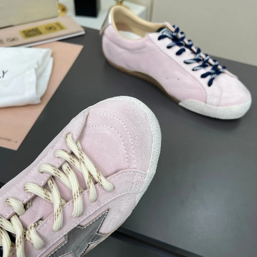 Golden Goose Pink Suede Sneakers with Navy Laces